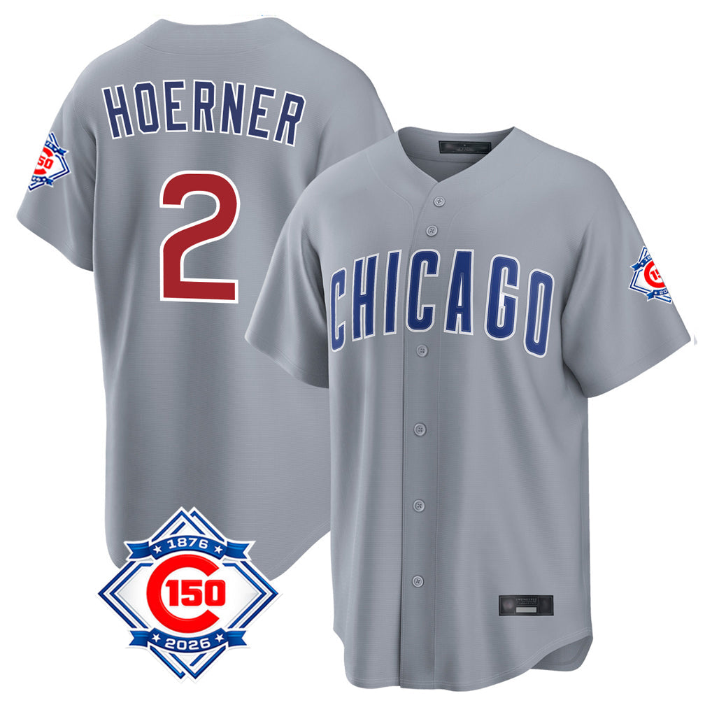 Tlead C.Cubs #2 Nico Hoerner Player Gray 150th Anniversary Home Game Stitched Jerseys