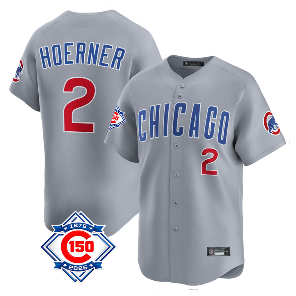 Tlead C.Cubs #2 Nico Hoerner Player Gray Road 150th Anniversary Limited Home Stitched Jerseys