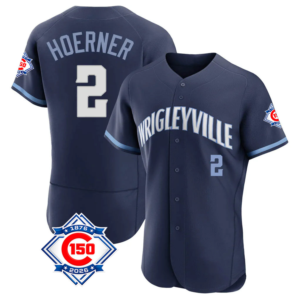 Tlead C.Cubs #2 Nico Hoerner Player Navy City Connect 150th Anniversary Limited Elite Home Stitched Jerseys