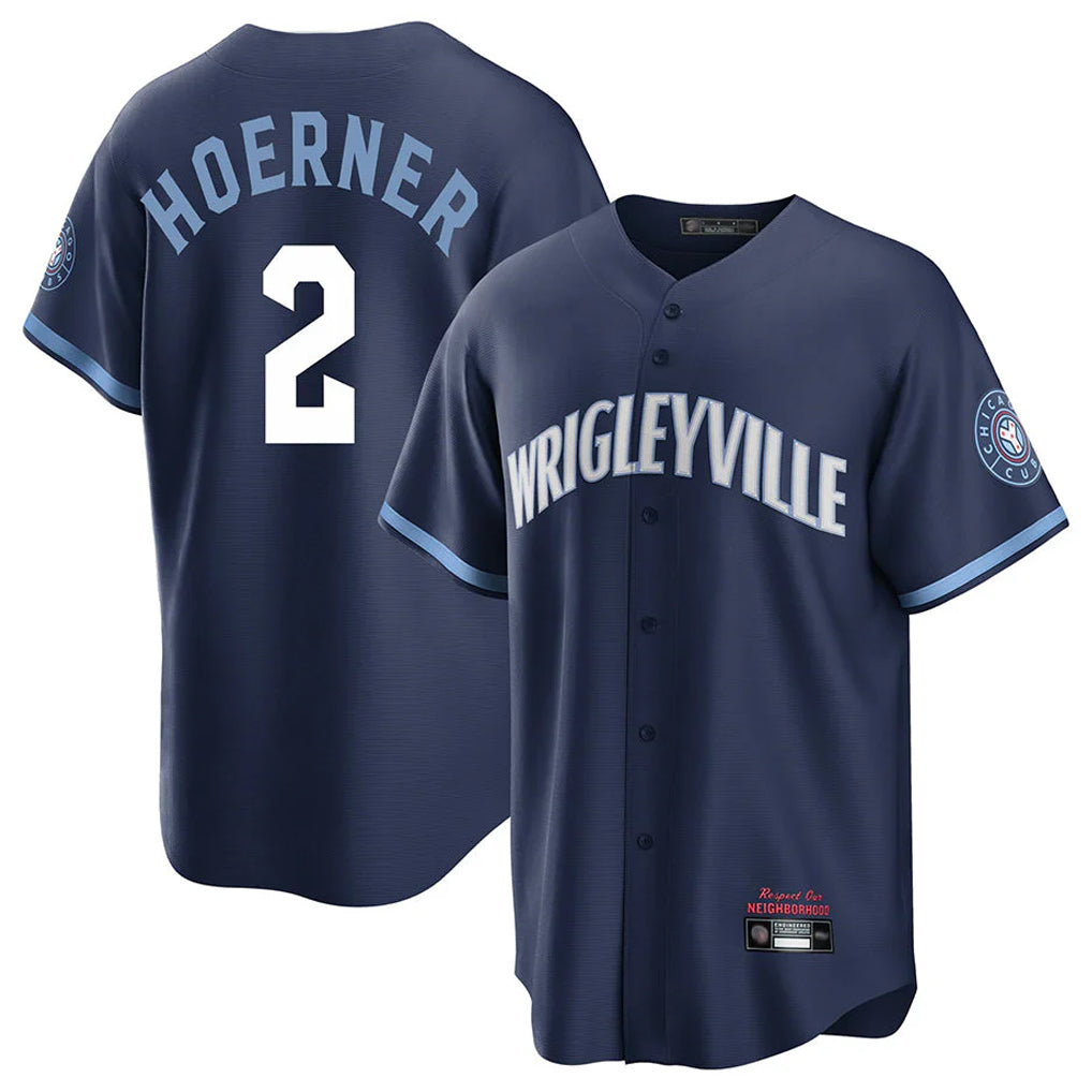 Tlead C.Cubs #2 Nico Hoerner Player Navy City Connect Home Game Stitched Jerseys