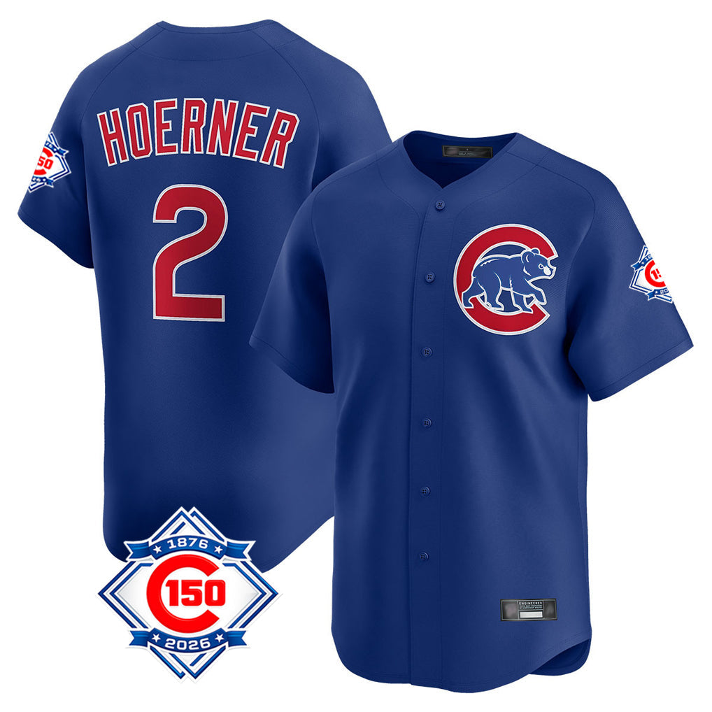 Tlead C.Cubs #2 Nico Hoerner Player Royal 150th Anniversary Limited Home Stitched Jerseys