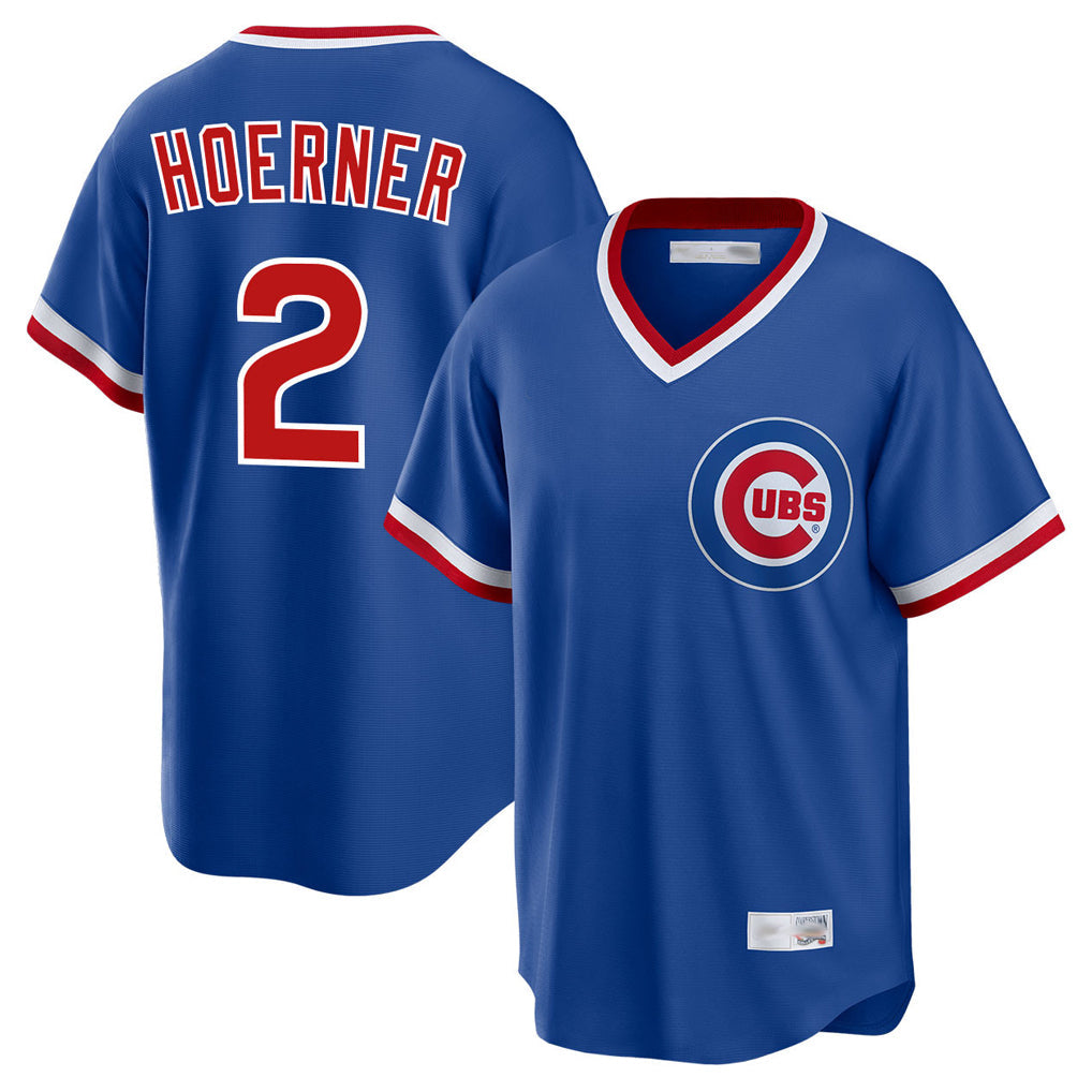 Tlead C.Cubs #2 Nico Hoerner Player Royal T-shirt Cooperstown Collection Limited Stitched Jerseys