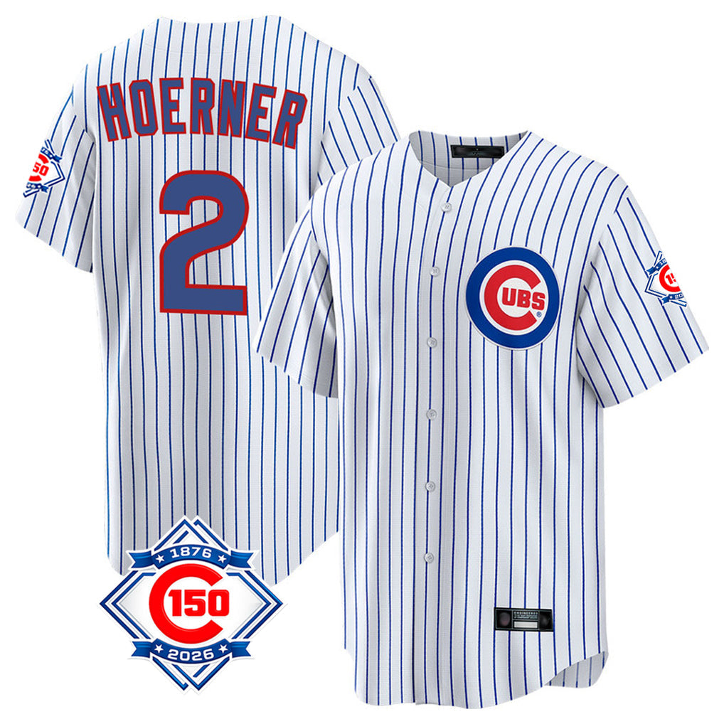 Tlead C.Cubs #2 Nico Hoerner Player White 150th Anniversary Home Game Stitched Jerseys