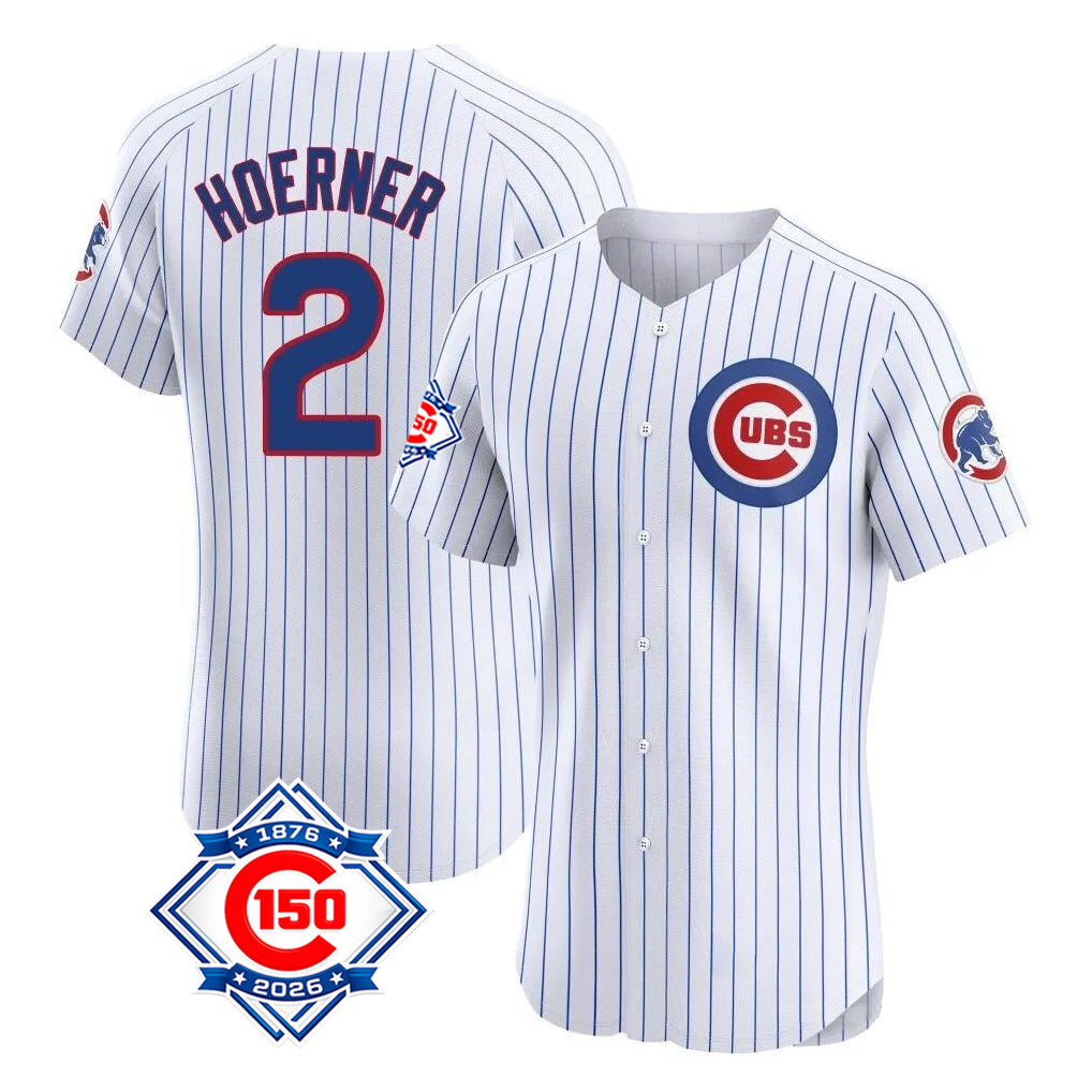 Tlead C.Cubs #2 Nico Hoerner Player White 150th Anniversary Limited Elite Home Game Stitched Jerseys