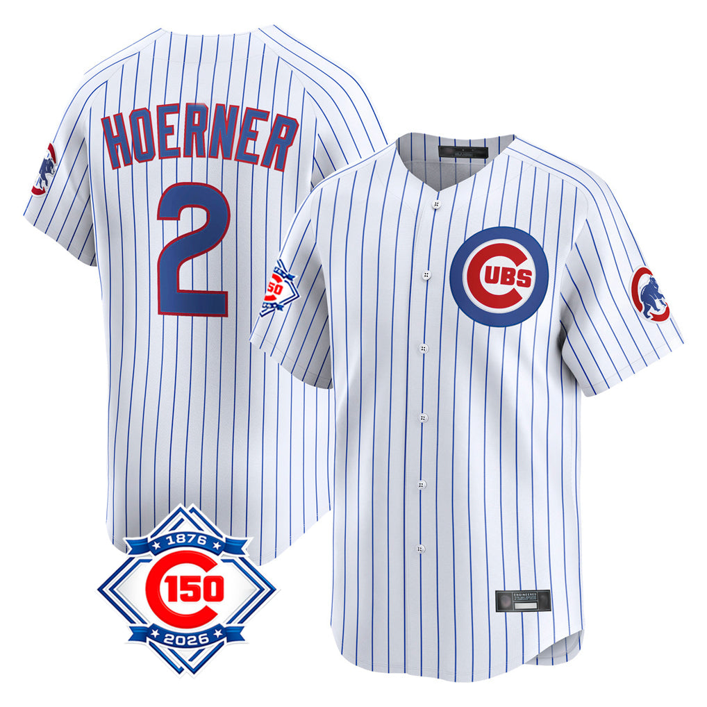 Tlead C.Cubs #2 Nico Hoerner Player White 150th Anniversary Limited Home Game Stitched Jerseys