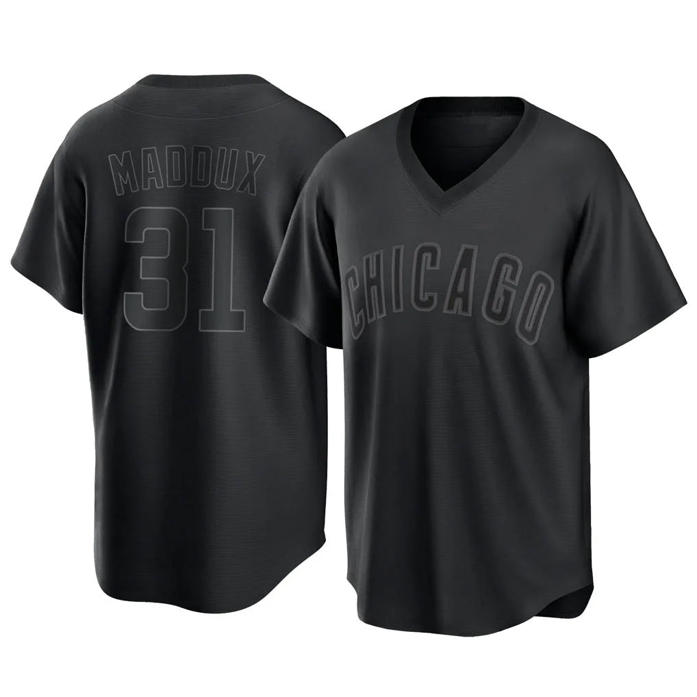 Tlead C.Cubs #31 Greg Maddux Player Black T-shirt Home Game Stitched Jerseys