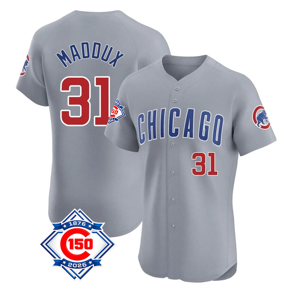 Tlead C.Cubs #31 Greg Maddux Player Gray Road 150th Anniversary Limited Elite Home Stitched Jerseys