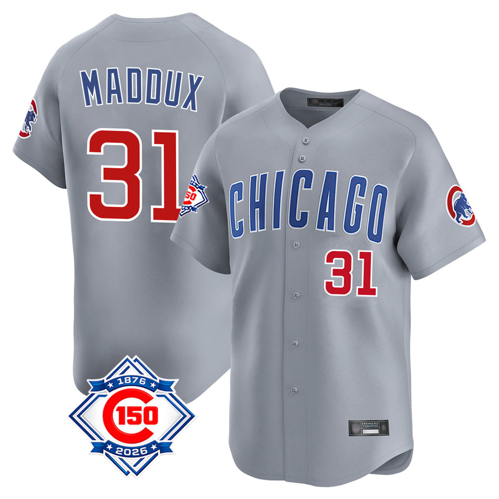 Tlead C.Cubs #31 Greg Maddux Player Gray Road 150th Anniversary Limited Home Stitched Jerseys