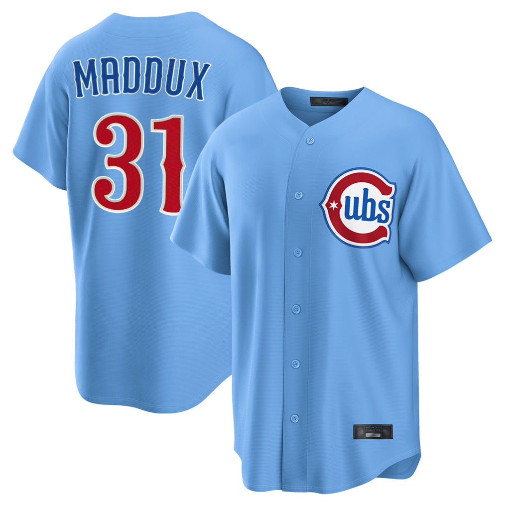 Tlead C.Cubs #31 Greg Maddux Player Light Blue Home Game Stitched Jerseys