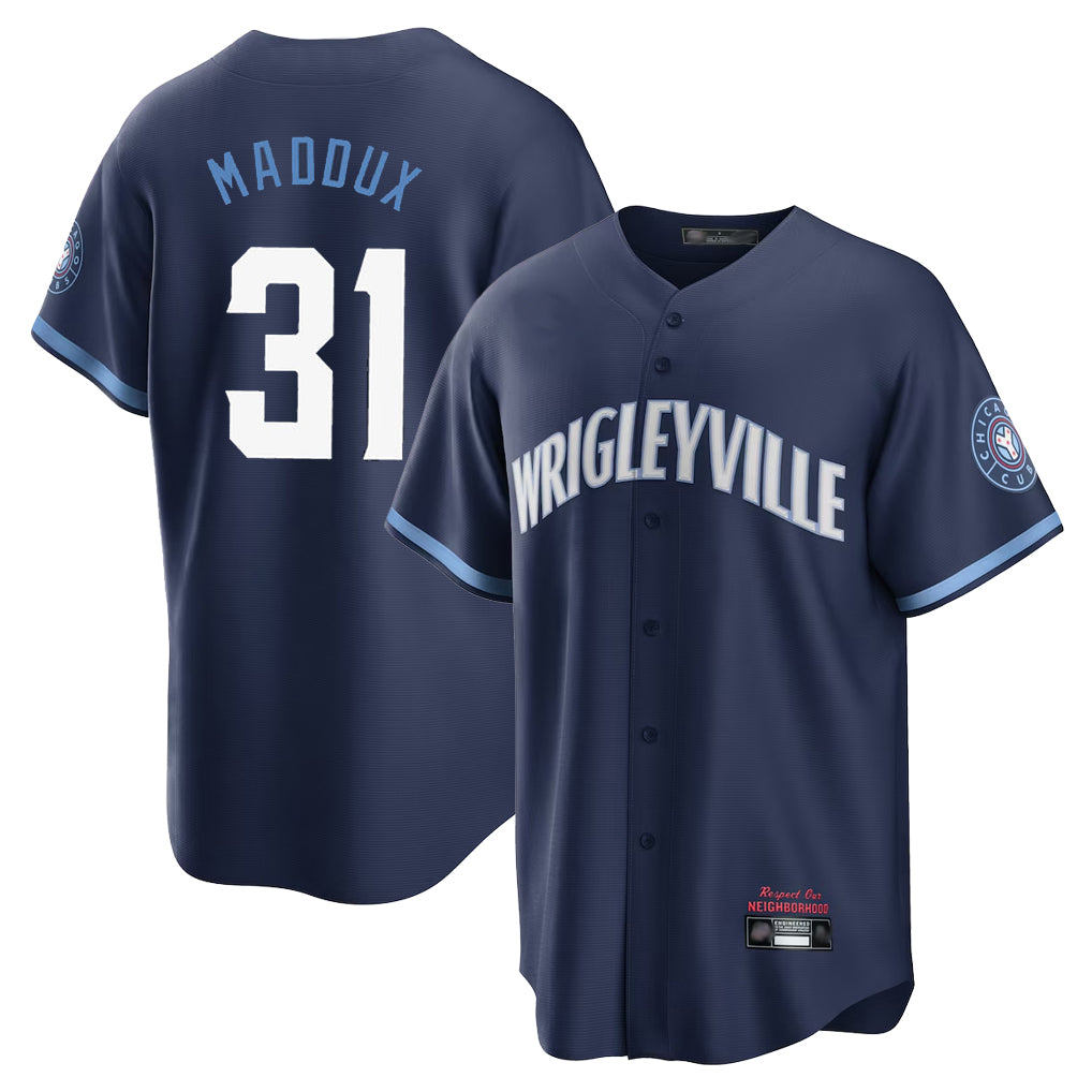 Tlead C.Cubs #31 Greg Maddux Player Navy City Connect Home Game Stitched Jerseys