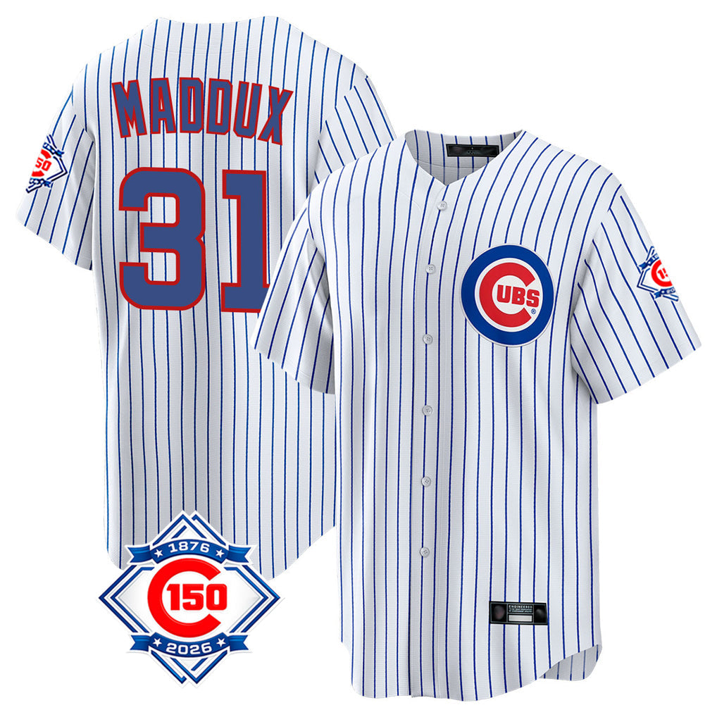 Tlead C.Cubs #31 Greg Maddux Player White 150th Anniversary Home Game Stitched Jerseys