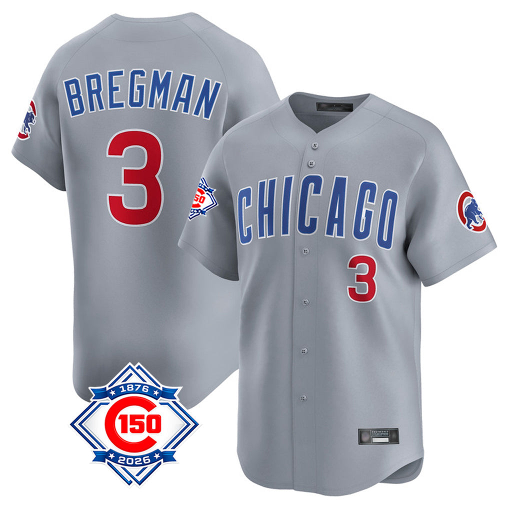Tlead C.Cubs #3 Alex Bregman Gray Road 150th Anniversary Limited Home Stitched Jerseys