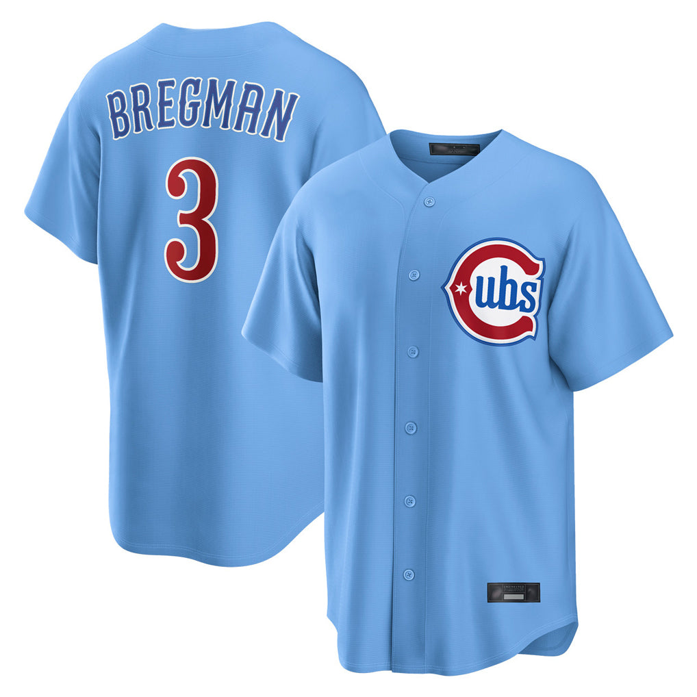 Tlead C.Cubs #3 Alex Bregman Light Blue Home Game Stitched Jerseys