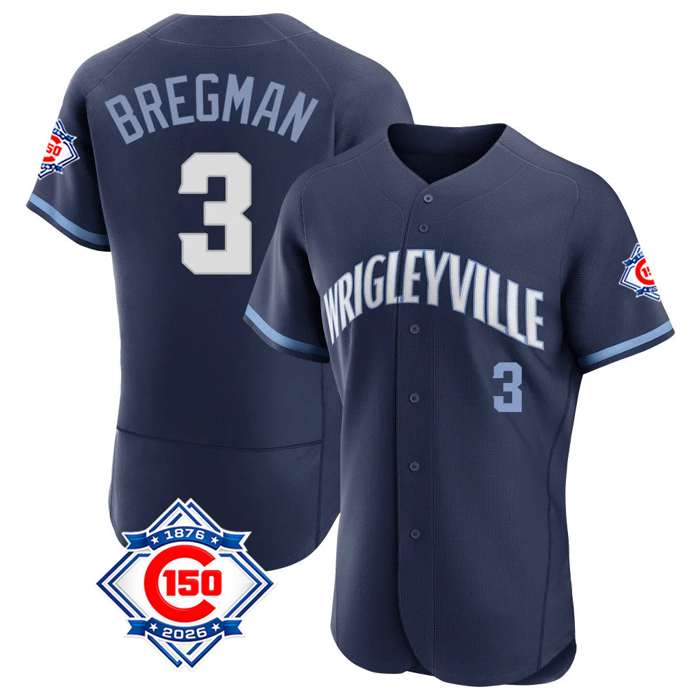 Tlead C.Cubs #3 Alex Bregman Navy City Connect 150th Anniversary Limited Elite Home Stitched Jerseys