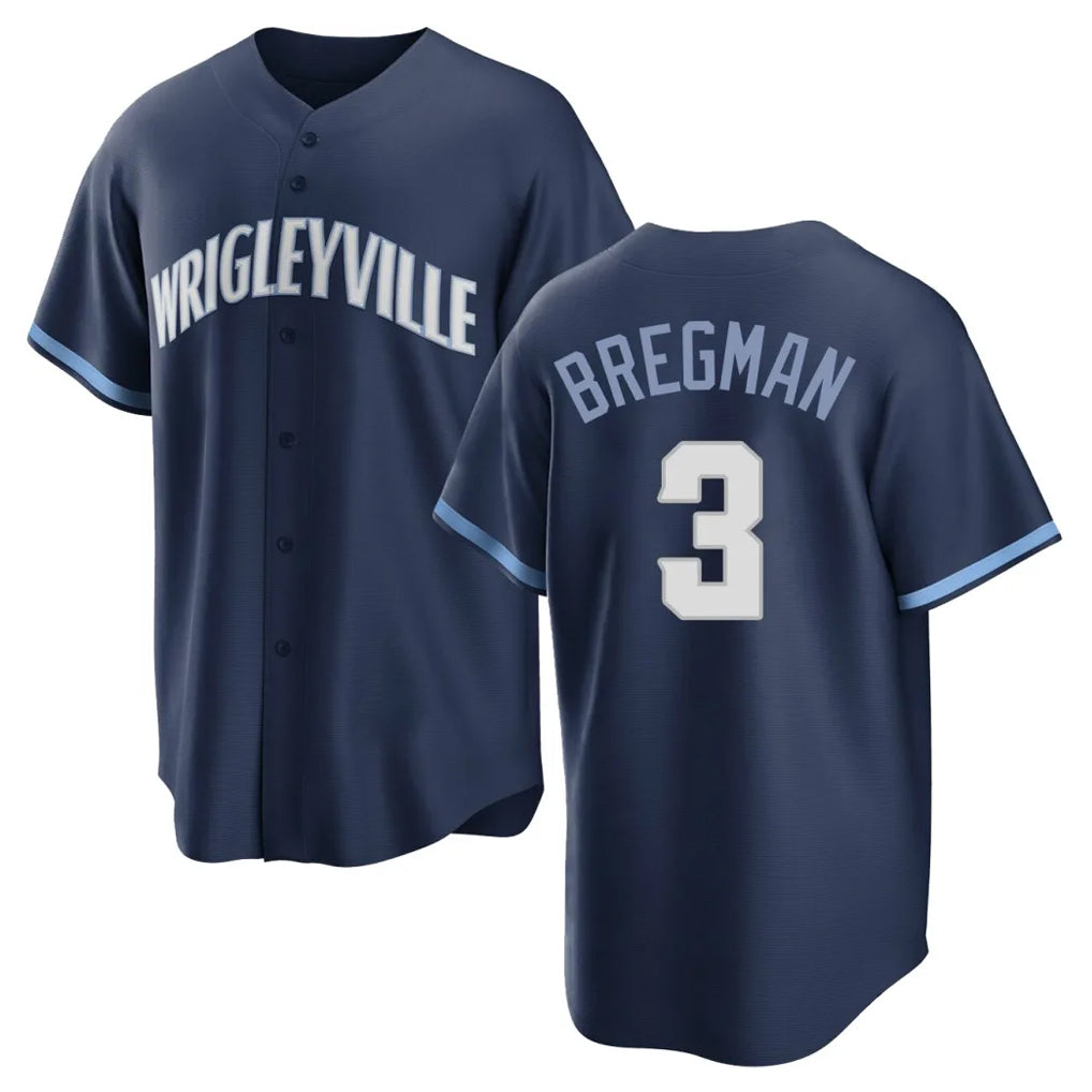 Tlead C.Cubs #3 Alex Bregman Navy City Connect Home Game Stitched Jerseys