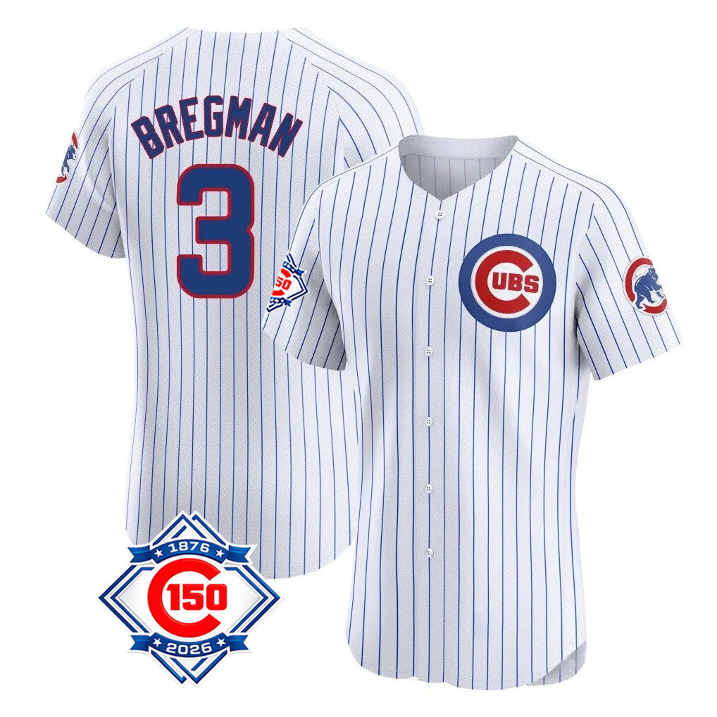 Tlead C.Cubs #3 Alex Bregman White 150th Anniversary Limited Elite Home Game Stitched Jerseys