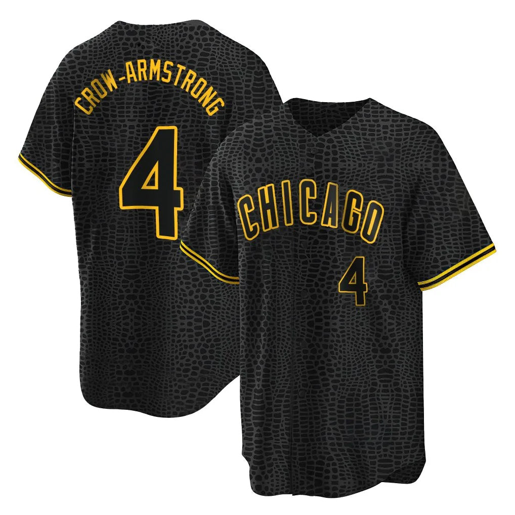 Tlead C.Cubs #4 Pete Crow-Armstrong Player Black Snake Skin City Game Stitched Jerseys