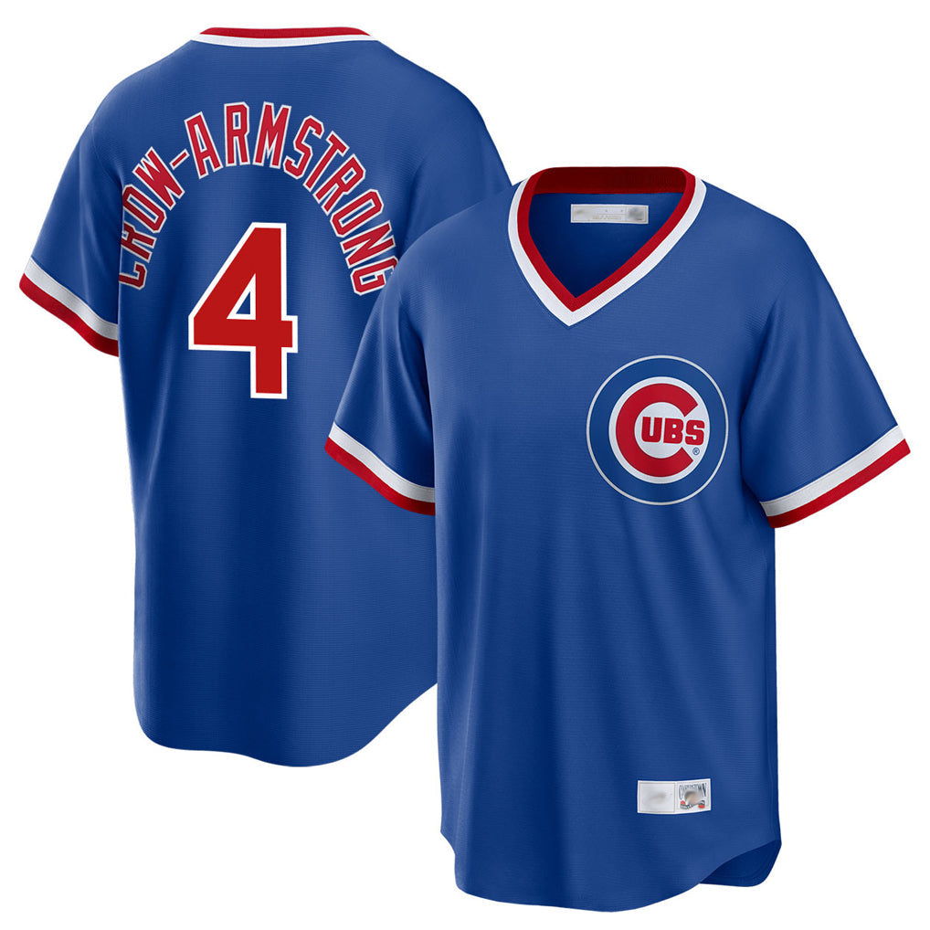 Tlead C.Cubs #4 Pete Crow-Armstrong Player Royal T-shirt Cooperstown Collection Limited Stitched Jerseys