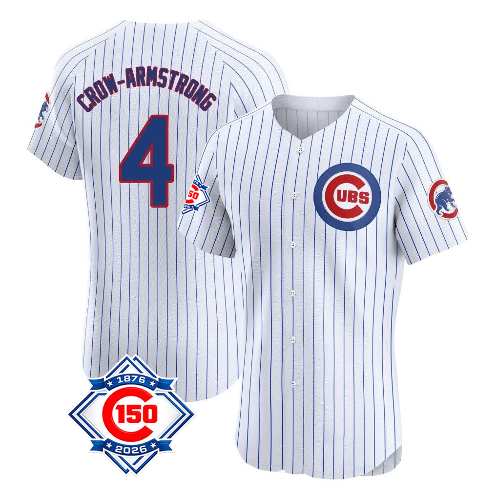 Tlead C.Cubs #4 Pete Crow-Armstrong Player White 150th Anniversary Limited Elite Home Game Stitched Jerseys
