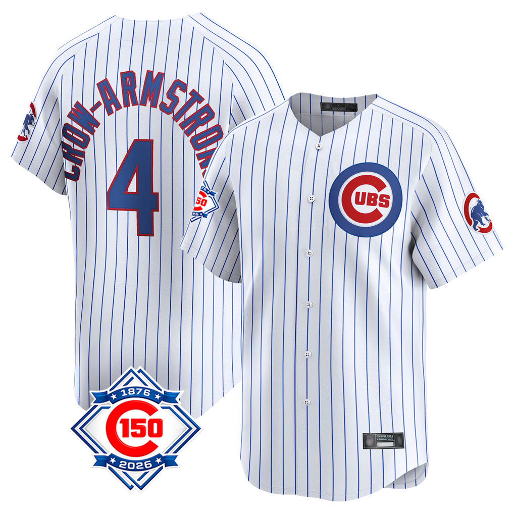 Tlead C.Cubs #4 Pete Crow-Armstrong Player White 150th Anniversary Limited Home Game Stitched Jerseys