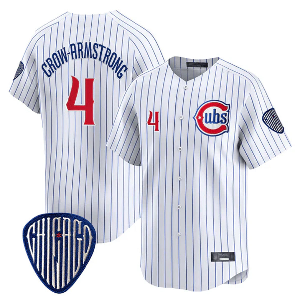 Tlead C.Cubs #4 Pete Crow-Armstrong Player White Pinstripe Vapor Premier Limited Home Stitched Jerseys