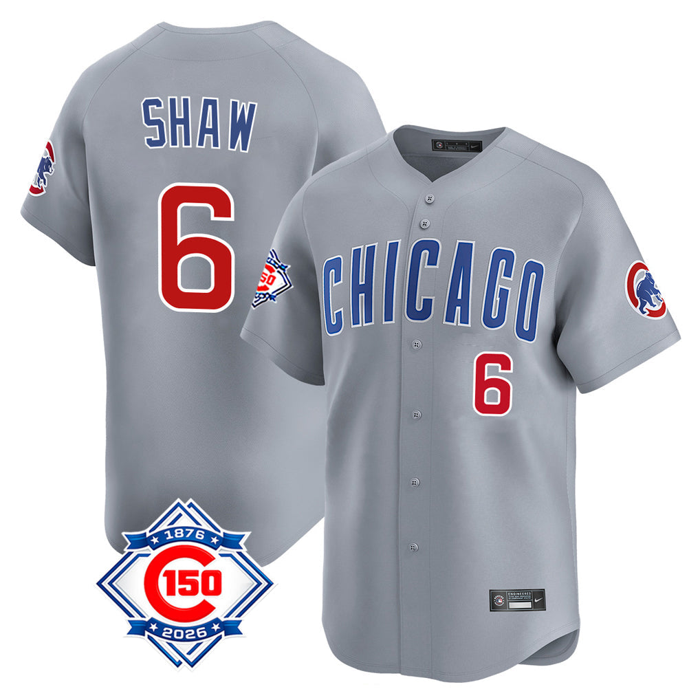 Tlead C.Cubs #6 Matt Shaw Player Gray Road 150th Anniversary Limited Home Stitched Jerseys