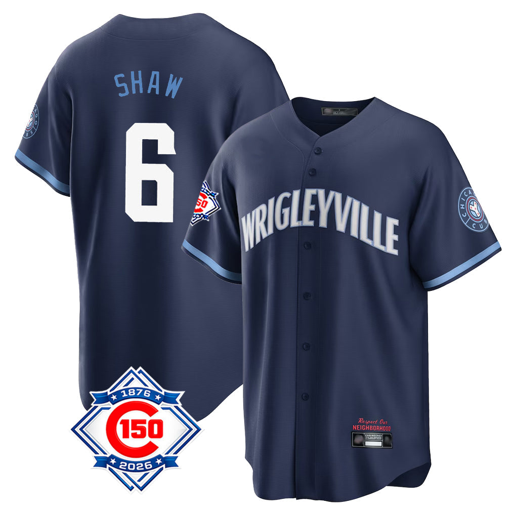 Tlead C.Cubs #6 Matt Shaw Player Navy 150th Anniversary City Connect Home Game Stitched Jerseys