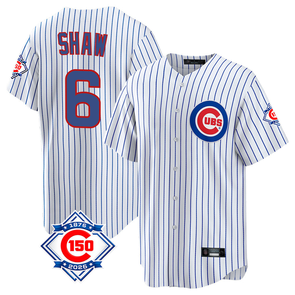 Tlead C.Cubs #6 Matt Shaw Player White 150th Anniversary Home Game Stitched Jerseys