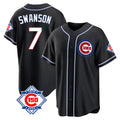 Tlead C.Cubs #7 Dansby Swanson Player Black Fashion Out 150th Anniversary Game Stitched Jerseys