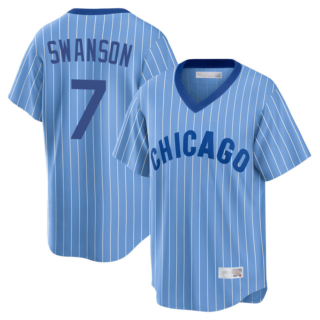 Tlead C.Cubs #7 Dansby Swanson Player Blue T-shirt Cooperstown Collection Limited Stitched Jerseys