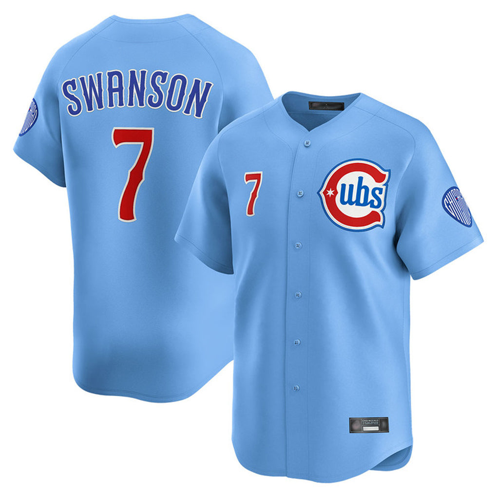 Tlead C.Cubs #7 Dansby Swanson Player Light Blue Limited Home Stitched Jerseys