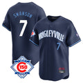 Tlead C.Cubs #7 Dansby Swanson Player Navy City Connect 150th Anniversary Limited Home Stitched Jerseys