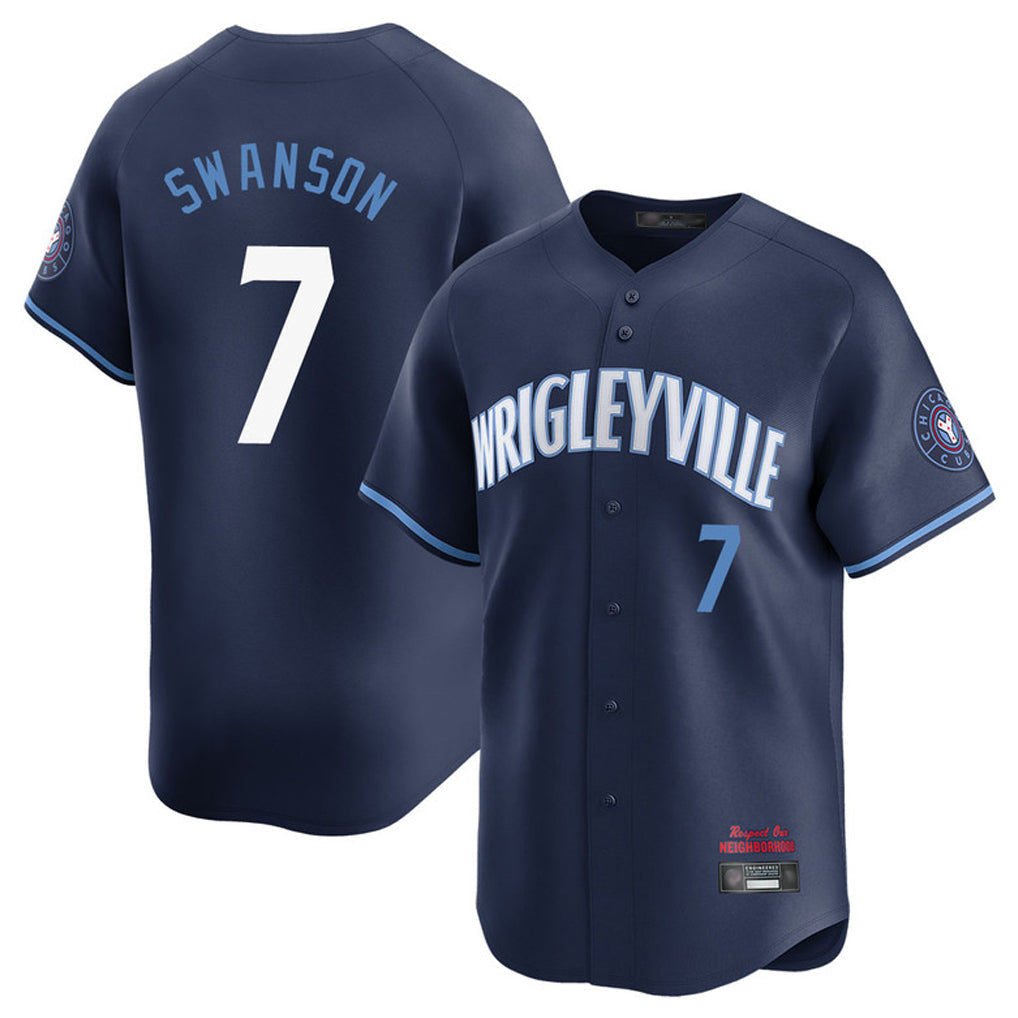 Tlead C.Cubs #7 Dansby Swanson Player Navy City Connect Limited Home Stitched Jerseys