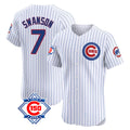 Tlead C.Cubs #7 Dansby Swanson Player White 150th Anniversary Limited Elite Home Game Stitched Jerseys
