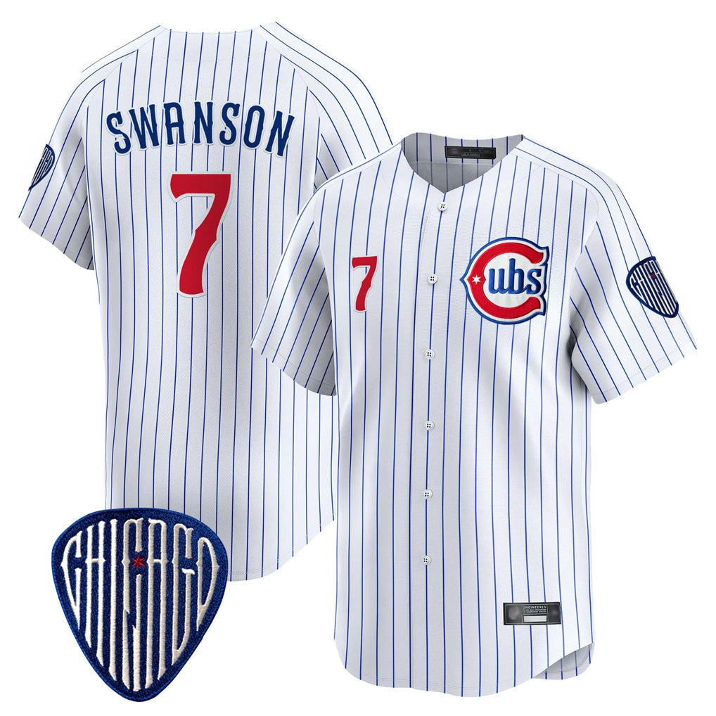 Tlead C.Cubs #7 Dansby Swanson Player White Pinstripe Vapor Premier Limited Home Stitched Jerseys