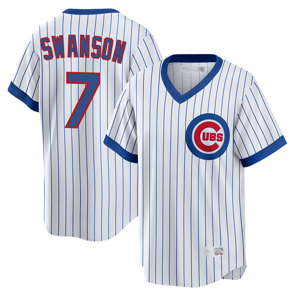 Tlead C.Cubs #7 Dansby Swanson Player White T-shirt Cooperstown Collection Limited Stitched Jerseys
