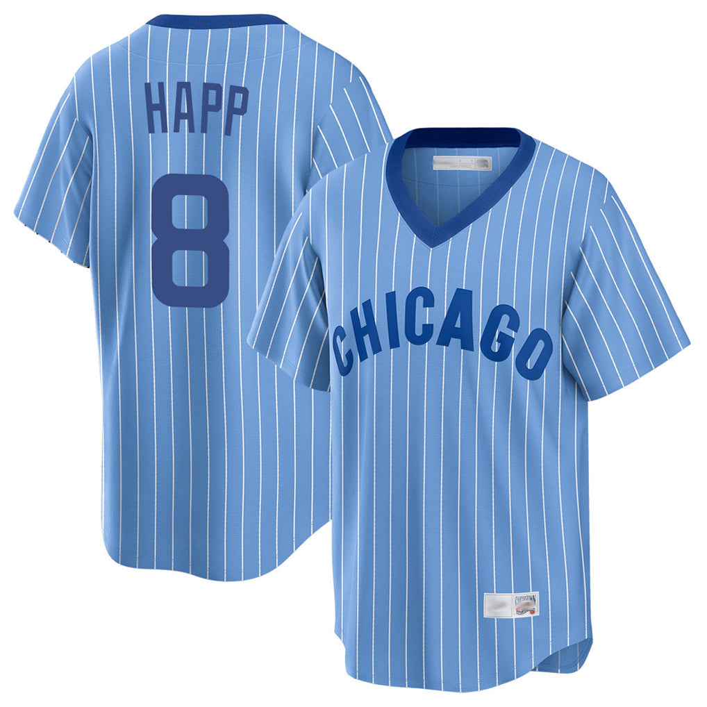 Tlead C.Cubs #8 Ian Happ Player Blue T-shirt Cooperstown Collection Limited Stitched Jerseys