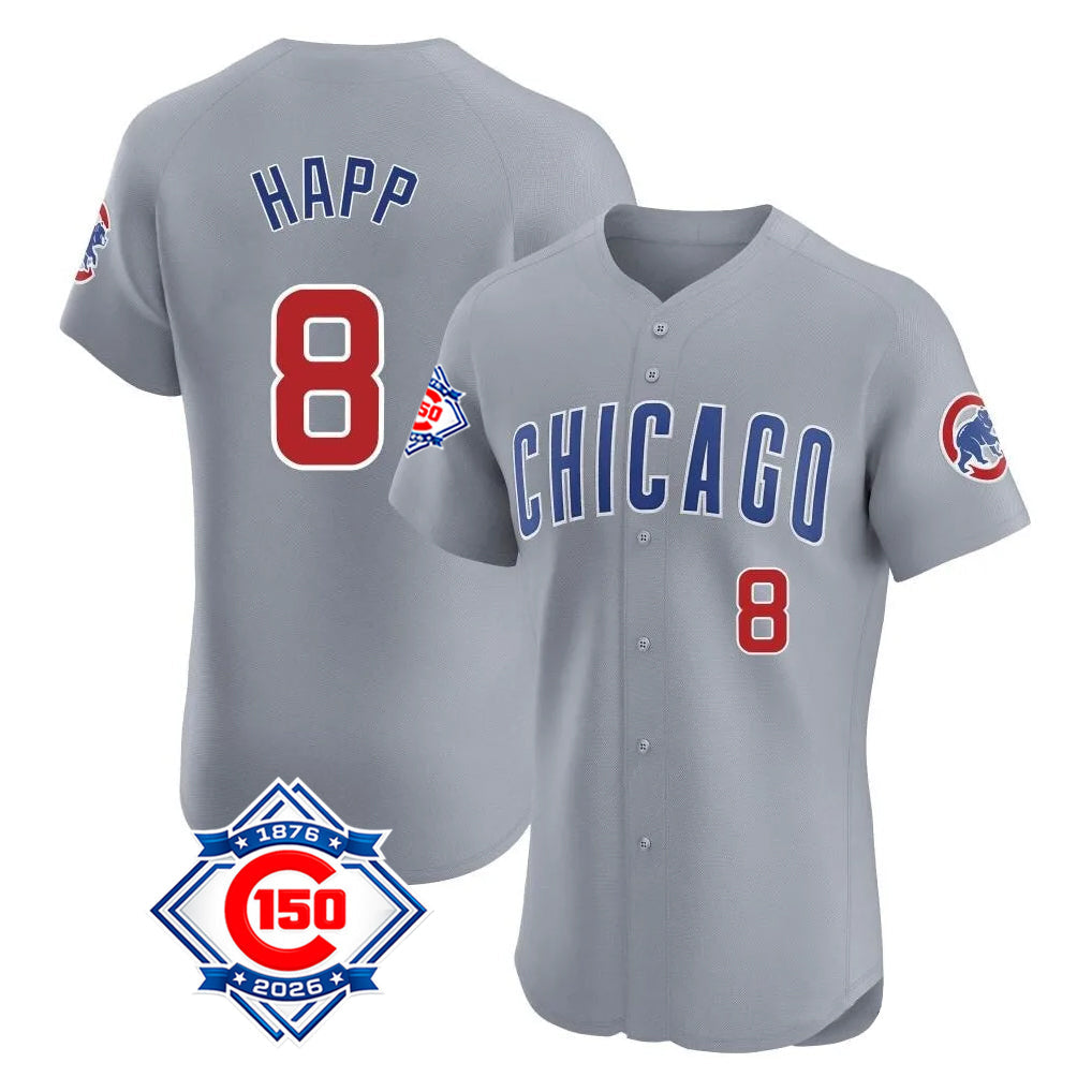 Tlead C.Cubs #8 Ian Happ Player Gray Road 150th Anniversary Limited Elite Home Stitched Jerseys