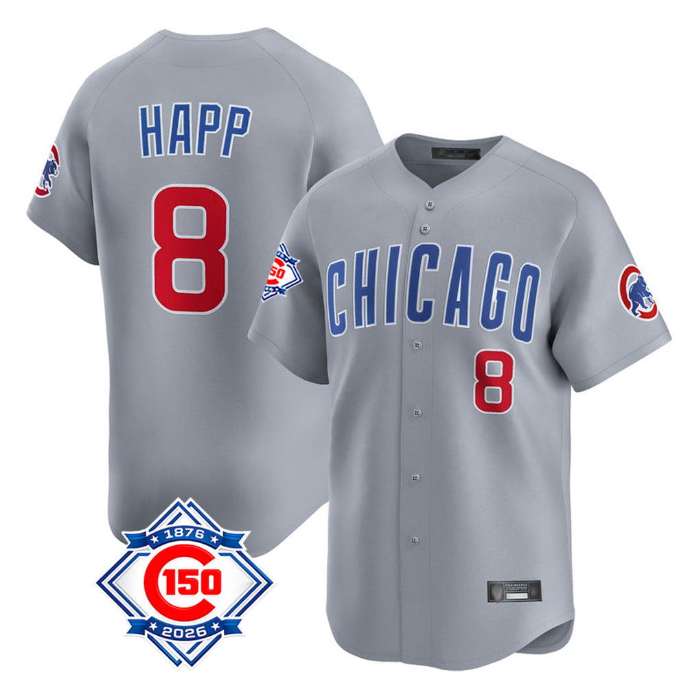Tlead C.Cubs #8 Ian Happ Player Gray Road 150th Anniversary Limited Home Stitched Jerseys