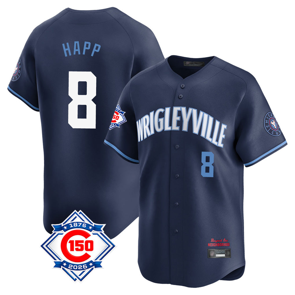 Tlead C.Cubs #8 Ian Happ Player Navy City Connect 150th Anniversary Limited Home Stitched Jerseys