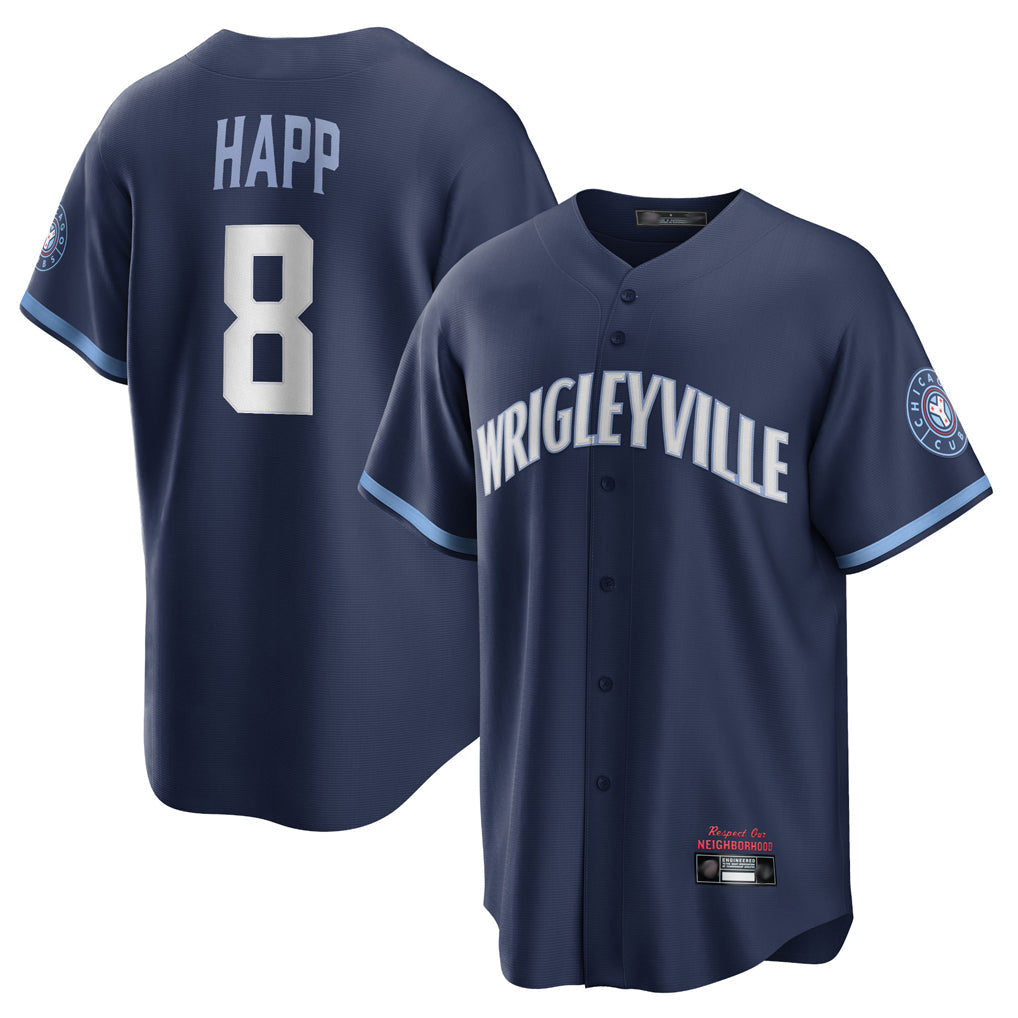 Tlead C.Cubs #8 Ian Happ Player Navy City Connect Home Game Stitched Jerseys