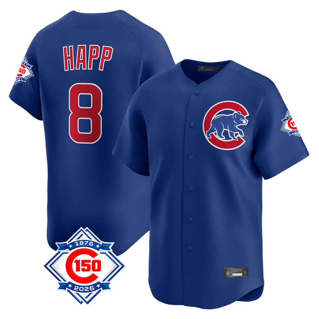 Tlead C.Cubs #8 Ian Happ Player Royal 150th Anniversary Limited Home Stitched Jerseys
