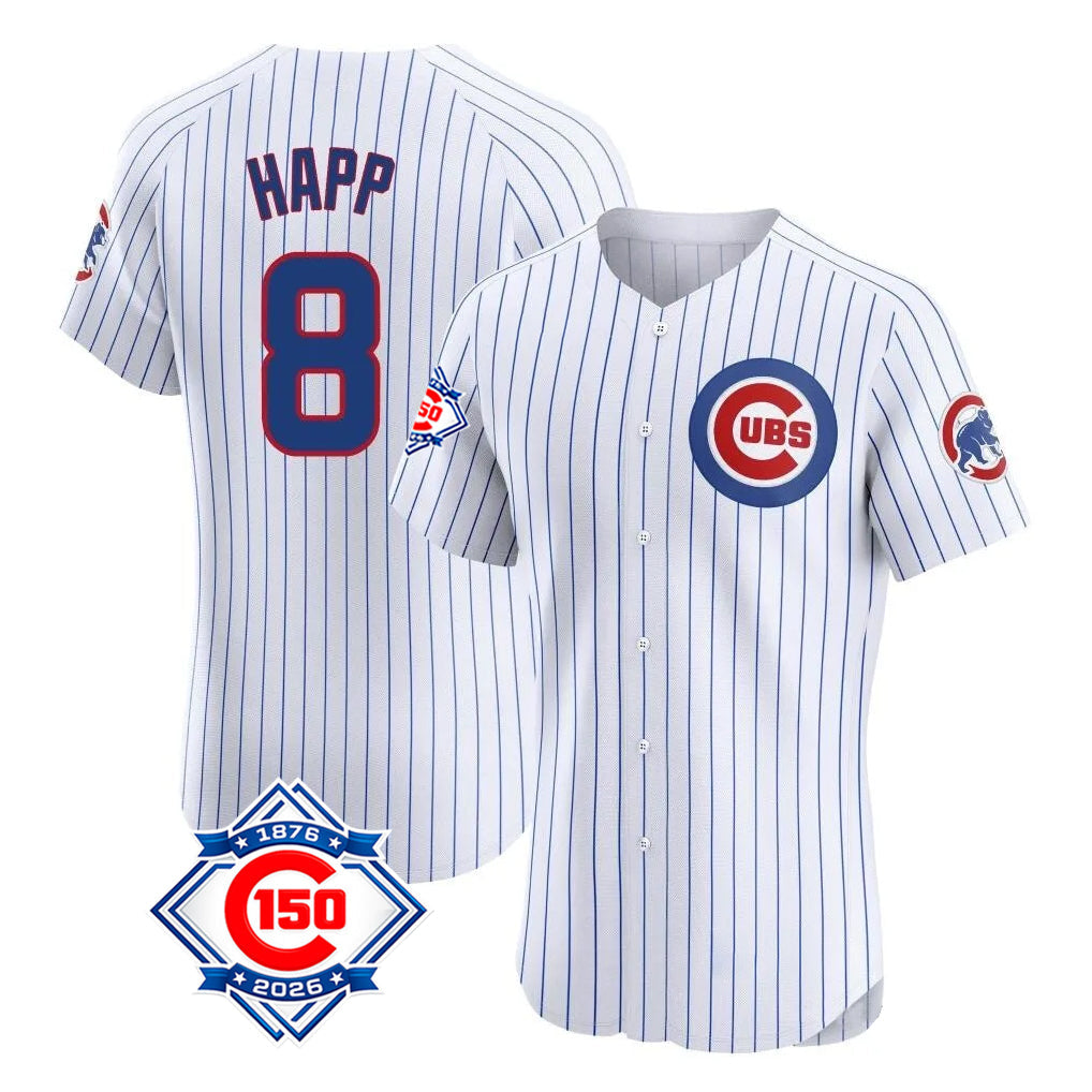 Tlead C.Cubs #8 Ian Happ Player White 150th Anniversary Limited Elite Home Game Stitched Jerseys
