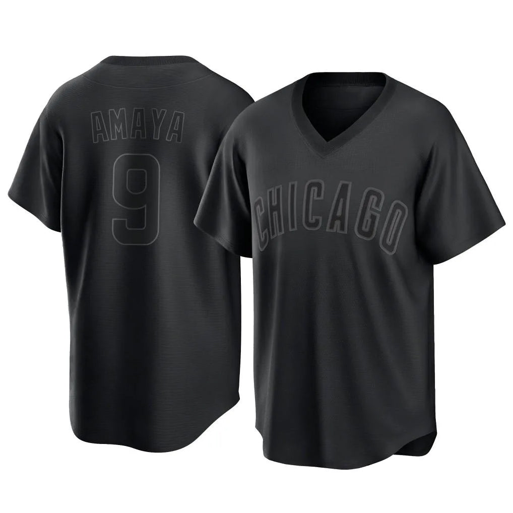 Tlead C.Cubs #9 Miguel Amaya Player Black T-shirt Home Game Stitched Jerseys