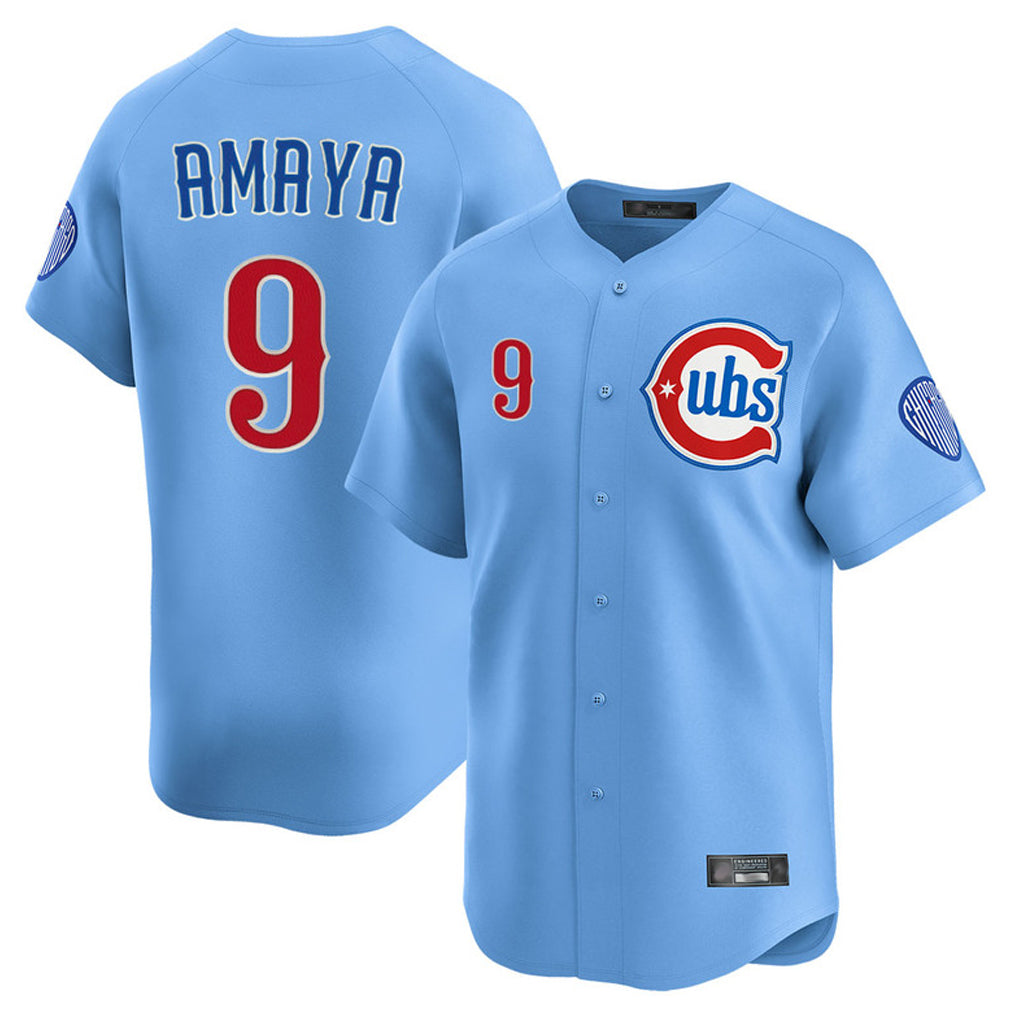 Tlead C.Cubs #9 Miguel Amaya Player Light Blue Limited Home Stitched Jerseys