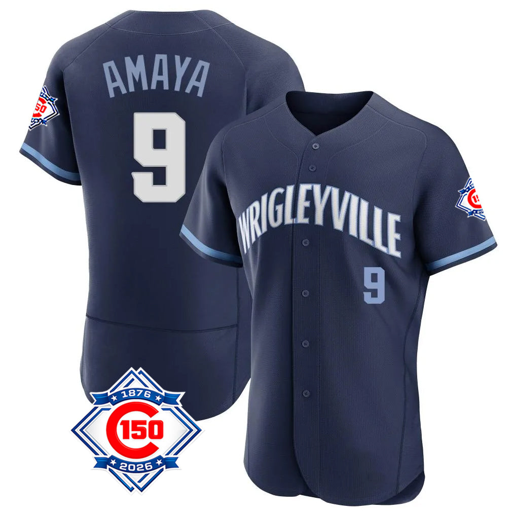 Tlead C.Cubs #9 Miguel Amaya Player Navy City Connect 150th Anniversary Limited Elite Home Stitched Jerseys