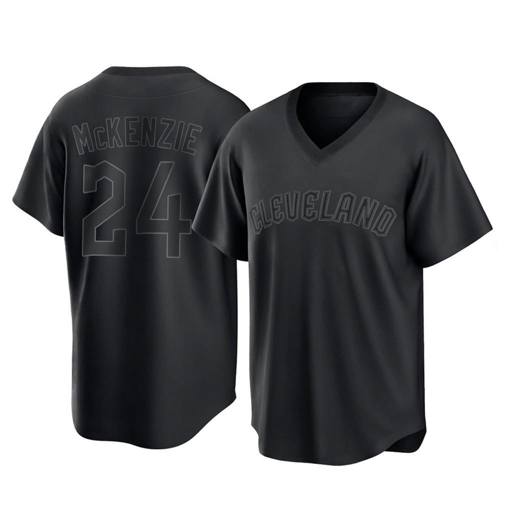 Tlead C.Guardians #24 Triston McKenzie Player Black T-shirt Home Game Stitched Jerseys