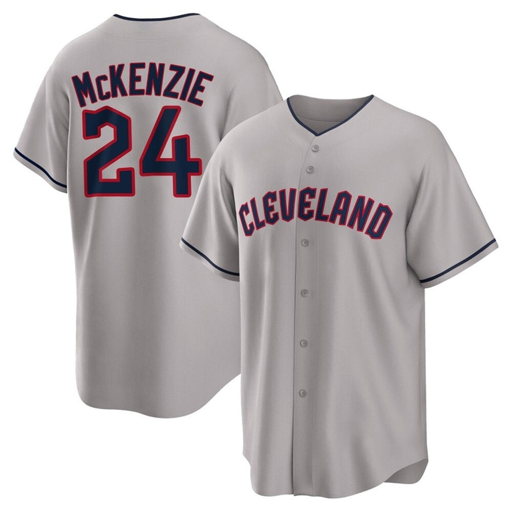 Tlead C.Guardians #24 Triston McKenzie Player Gray Game Home Stitched Jerseys