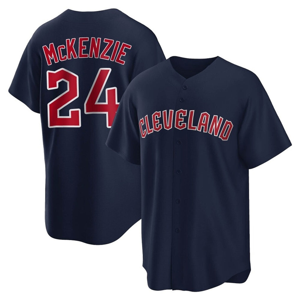 Tlead C.Guardians #24 Triston McKenzie Player Navy Game Home Stitched Jerseys