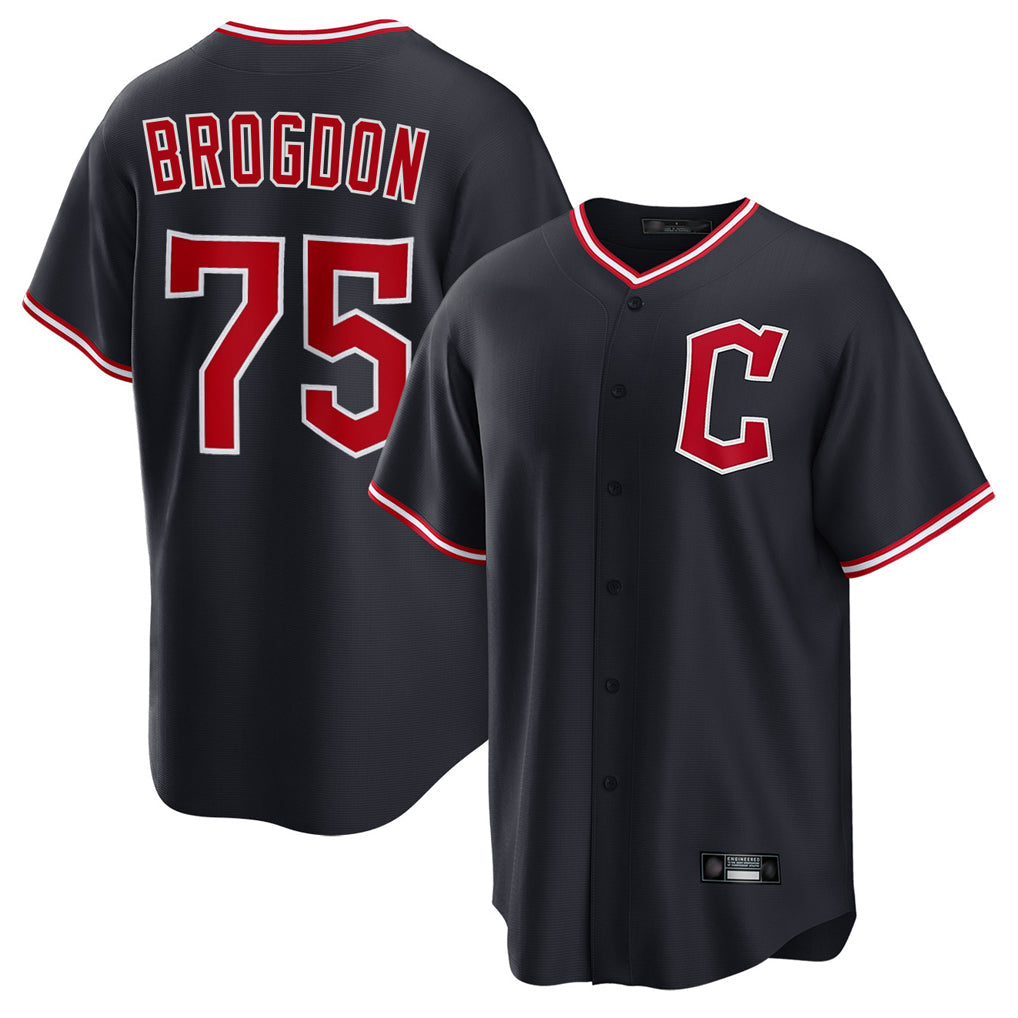 Tlead C.Guardians #75 Connor Brogdon Player Navy Home Game Stitched Jerseys